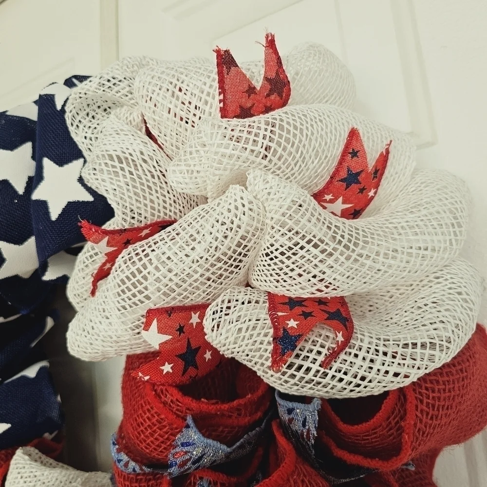 Handmade patriotic Fourth of July holiday wreath door hanger home decor